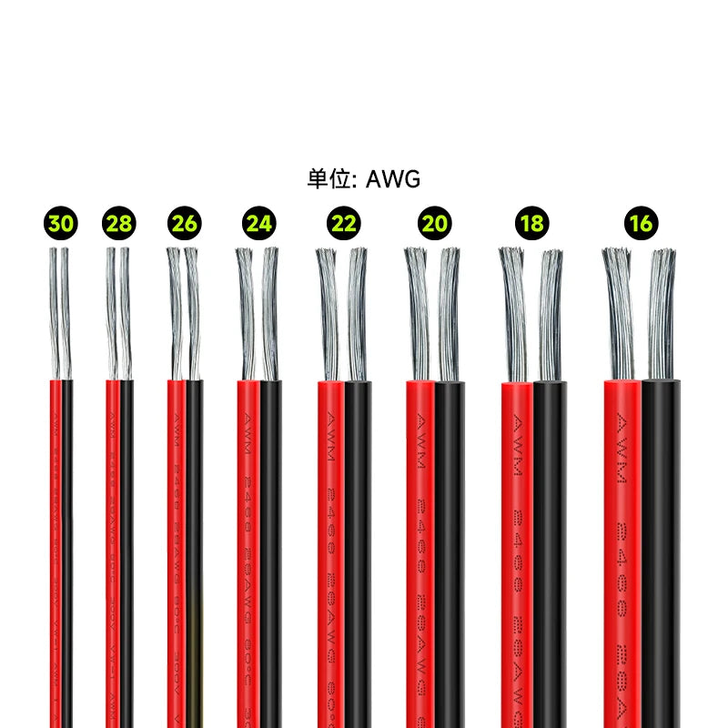 10M 2Pin 16-30AWG UL2468 Extension Red Black Cable Use for LED Strip Tape String Connect Electric Wire