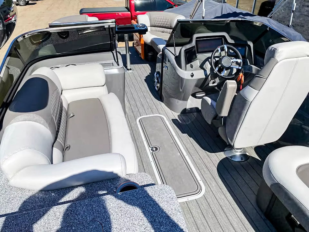 2025 22Ft Luxury Sport Pontoon Boat 12-Person with Screen Console, Lounge Table, and Electric Arch CE Certified